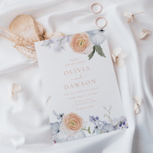 Peach Fuzz Dusty Blue Modern Elegance Wedding Invitation
