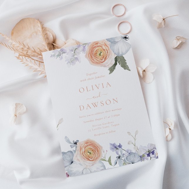 Peach Fuzz Dusty Blue Modern Elegance Wedding Invitation (Creator Uploaded)