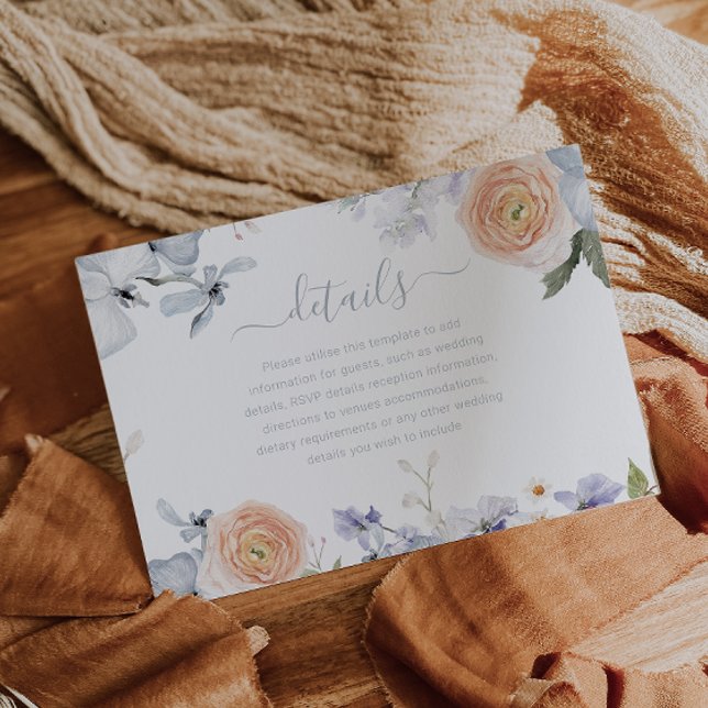 Peach Fuzz Dusty Blue Trendy Wedding Details Enclosure Card (Creator Uploaded)