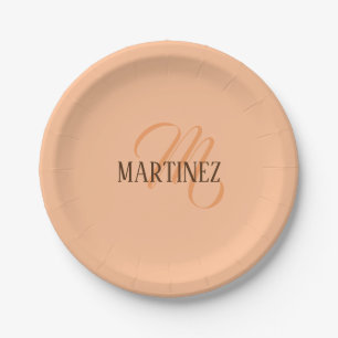 Peach Fuzz Elegant Personalized Name Paper Plate