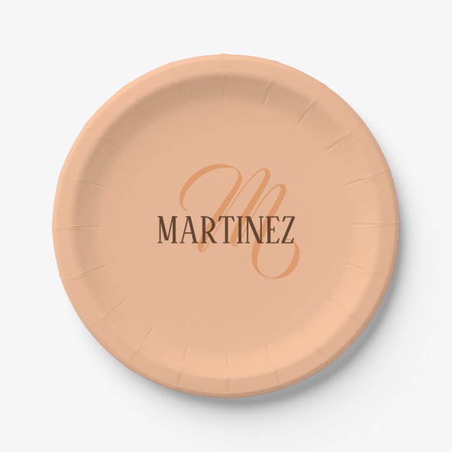 Peach Fuzz Elegant Personalized Name  Paper Plate (Front)