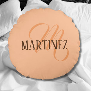 Peach Fuzz Elegant Personalized Name  Round Pillow