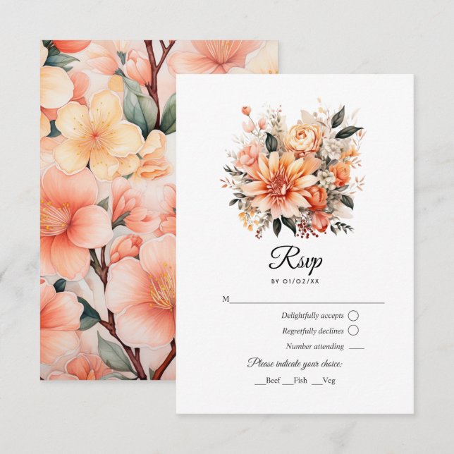 Peach Fuzz Floral Wedding RSVP Card (Front/Back)