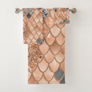Peach Fuzz Gray Mermaid Scales Glam #1  Bath Towel Set