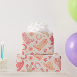 Peach Fuzz Groovy Cowgirl boots and hats Wrapping Paper