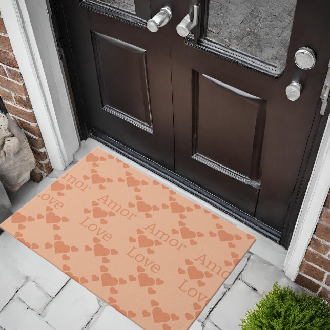 Peach Fuzz Love Hearts Bilingual Text "Amor""Love" Doormat (cute peach hearts, bilingual text Doormat with "amor-love" customiszable
Multilingual project.)