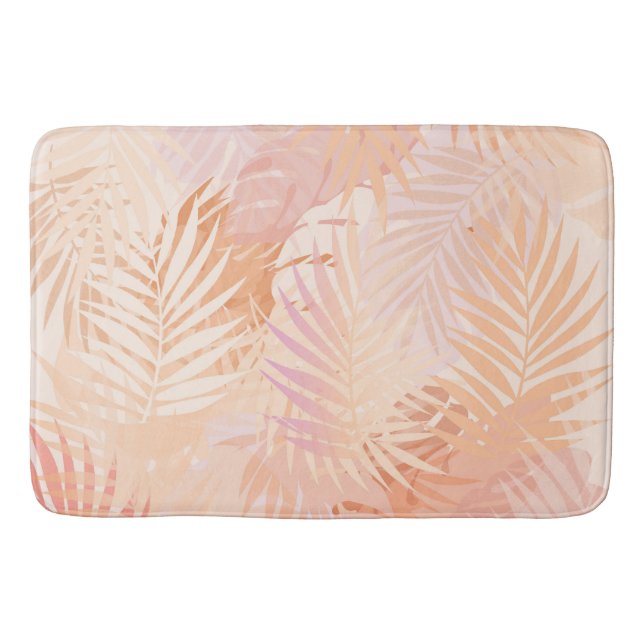 Peach Fuzz Minimalist Modern Tropical Leaves Bath Mat (Front)