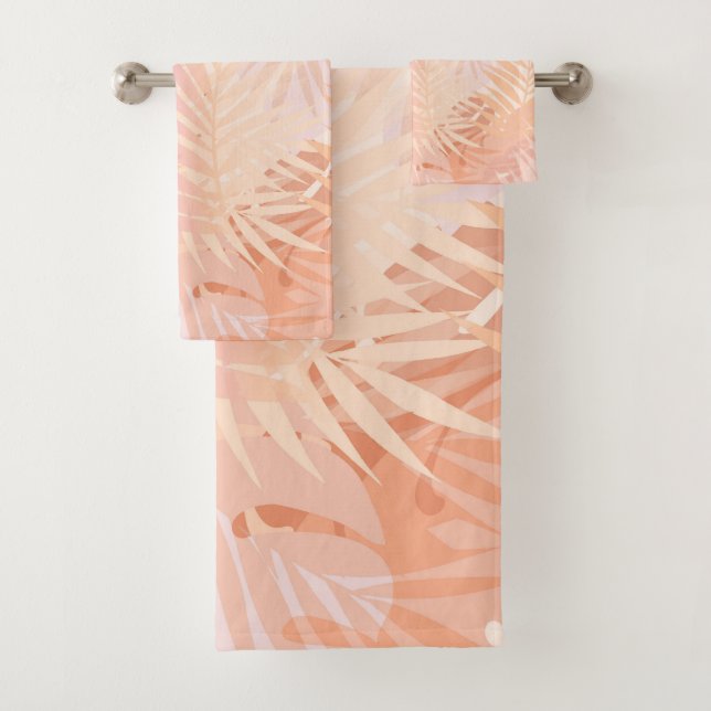 Peach Fuzz Minimalist Modern Tropical Leaves Bath Towel Set (Insitu)