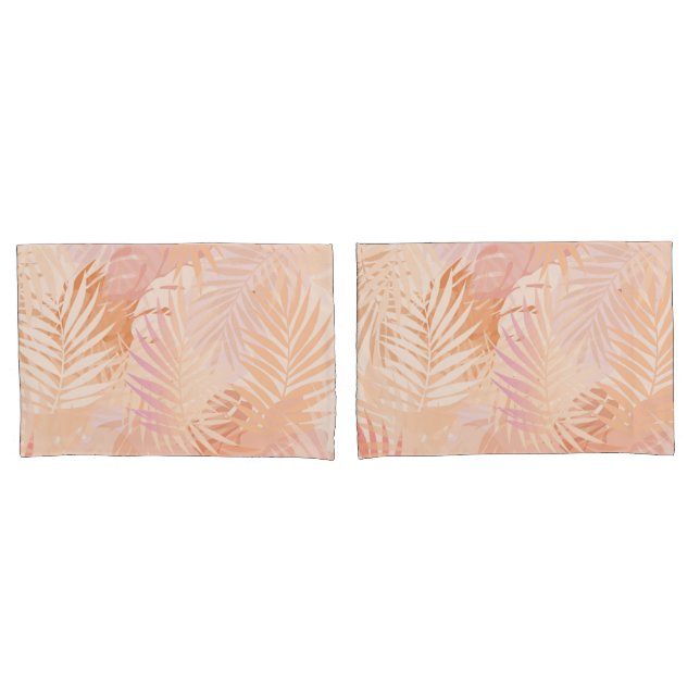 Peach Fuzz Minimalist Modern Tropical Leaves Pillowcase (Front-Set)