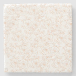 Peach Fuzz Minimalist Trendy Colour Flower Pattern Stone Coaster