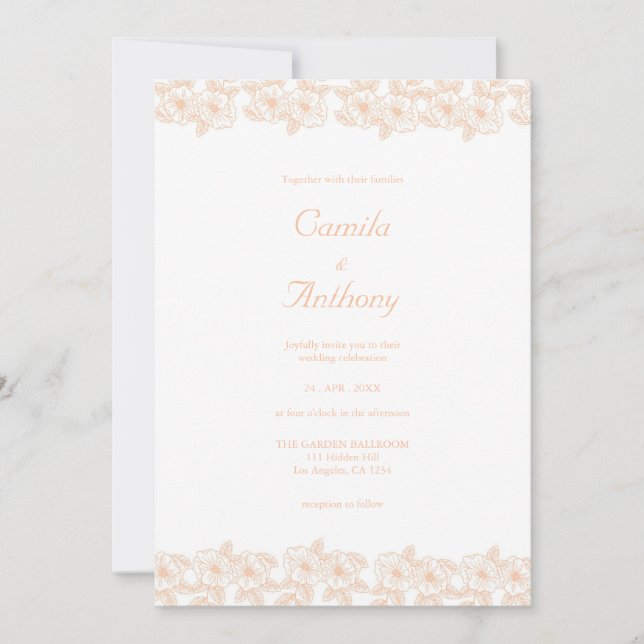 Peach Fuzz minimalist Trendy Flower Pattern Invitation (Front)