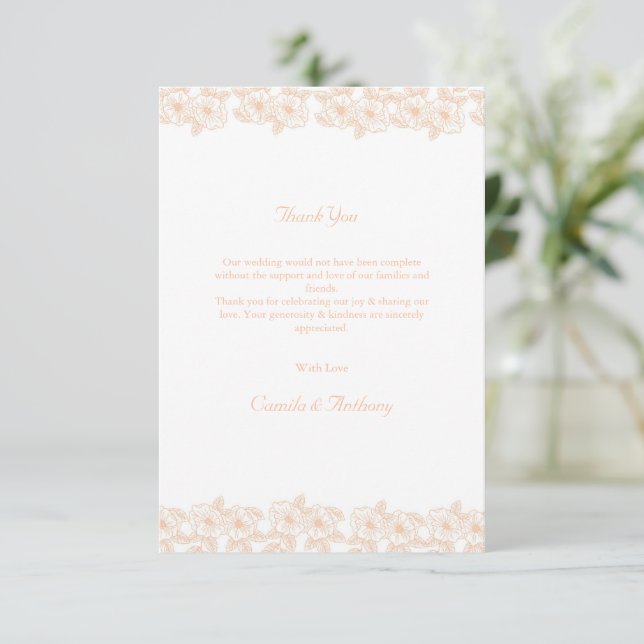 Peach Fuzz minimalist Trendy Flower Pattern Thank You Card (Standing Front)