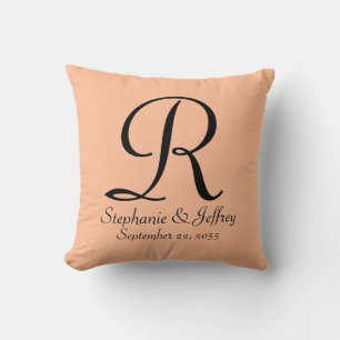 Peach Fuzz Monogram and Names  Throw Pillow
