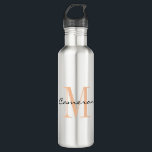 Peach Fuzz Monogram Initial and Name Gift 710 Ml Water Bottle<br><div class="desc">Peach Fuzz Monogram Initial and Name Personalized</div>