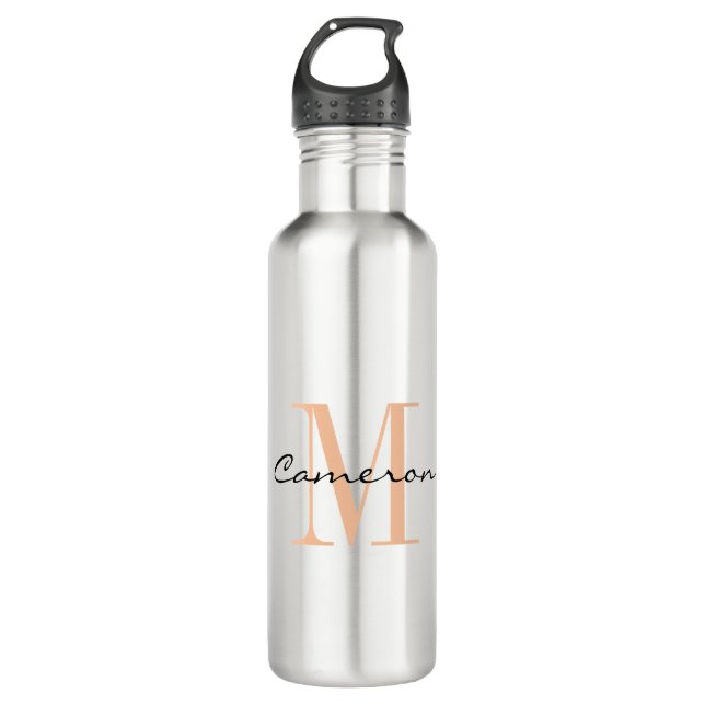 Peach Fuzz Monogram Initial and Name Gift 710 Ml Water Bottle (Front)