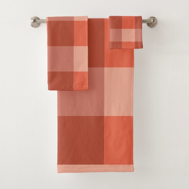 Peach Fuzz Orange Chequerboard  Bath Towel Set (Insitu)