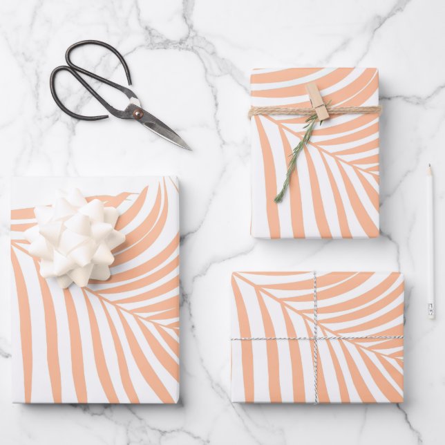 Peach Fuzz Palm Leaf Pattern Tropical Weddings Wrapping Paper Sheet (Front)
