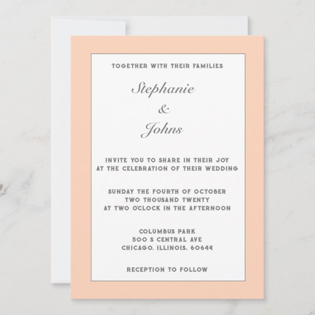 Peach Fuzz Pastel Elegant Simple Minimal Wedding Invitation (Front)