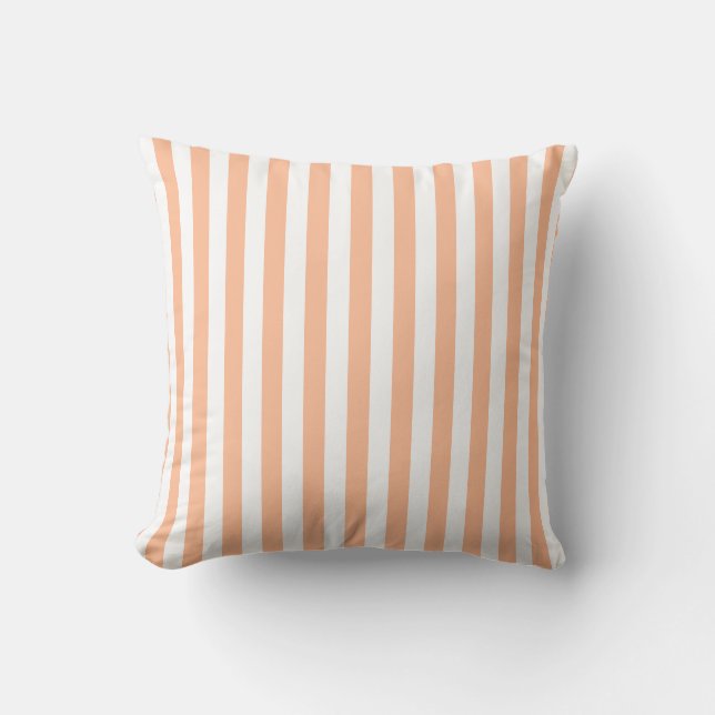 Peach Fuzz Peach and White Medium Narrow Stripes Throw Pillow (Front)