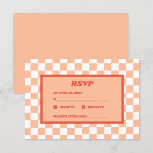 Peach Fuzz Red Chequered Gingham Pattern RSVP Card