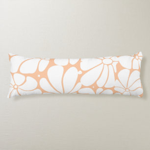 Peach Fuzz Retro 70s White Flower Graphic Design Body Pillow