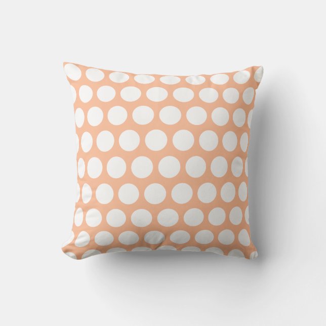 Peach fuzz retro polka dots throw pillow (Front)