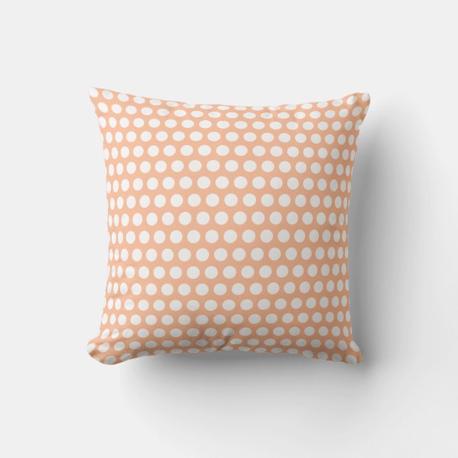 Peach fuzz retro small white polka dots throw pillow (Front)