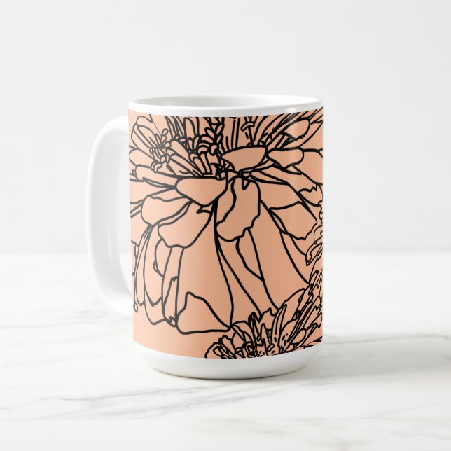 Peach fuzz simple black line floral drawing  coffee mug (Front Left)