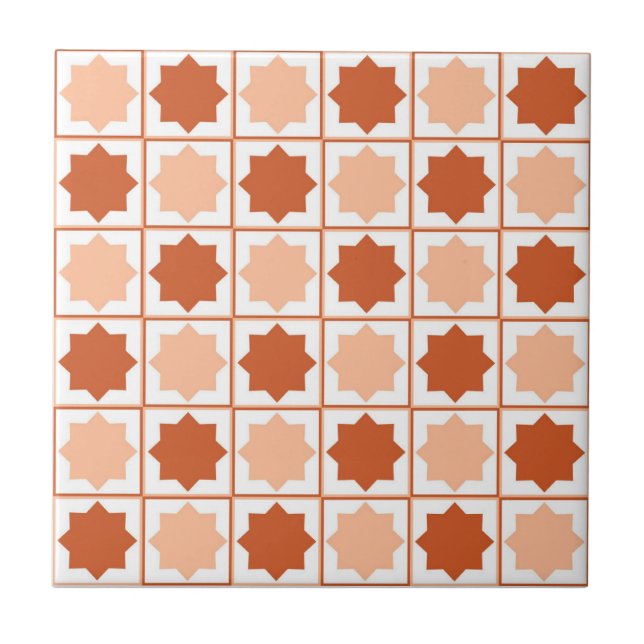 Peach Fuzz Terracota Islamic Geometric Pattern Tile (Front)