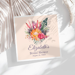 Peach Fuzz Tropical Flowers Bridal Shower Napkin