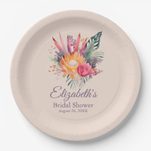 Peach Fuzz Tropical Flowers Bridal Shower Paper Plate