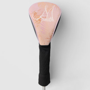 Peach Fuzz Tropical Leaves Personalized Monogram  Golf Head Cover