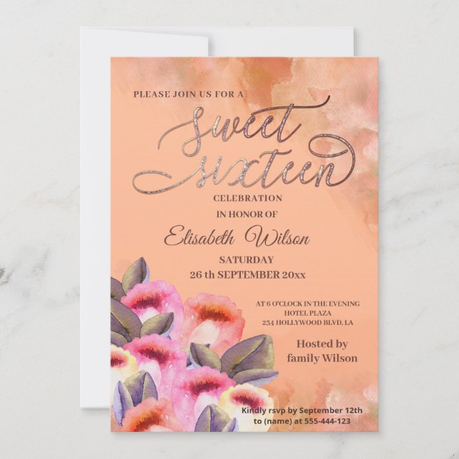 Peach fuzz tulip blushed  watercolor invitation (Front)