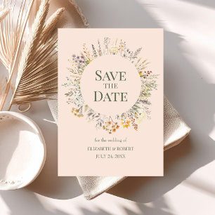 Peach Fuzz Watercolor Wildflowers Save The Date  Invitation