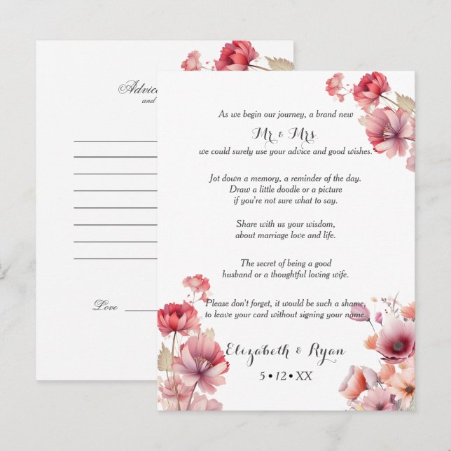 Peach Fuzz Wedding Advice Well Wishes  (Front/Back)