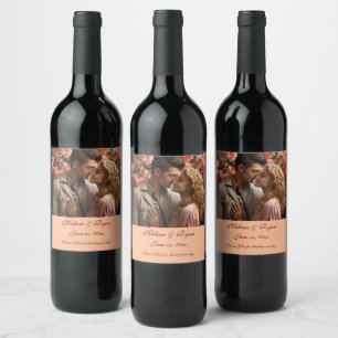 Peach Fuzz Wedding Wine Label Add Your Photo