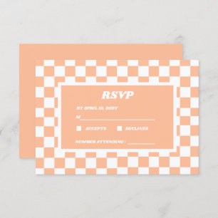 Peach Fuzz White Chequered Gingham Pattern RSVP Card