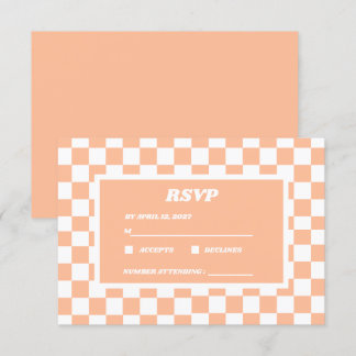 Peach Fuzz White Chequered Gingham Pattern RSVP Card