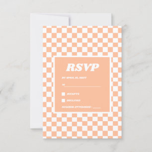 Peach Fuzz White Chequered Gingham Pattern RSVP Card