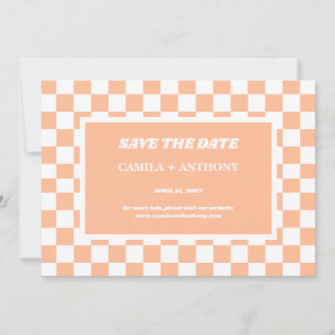 Peach Fuzz White Chequered Gingham Pattern Save The Date