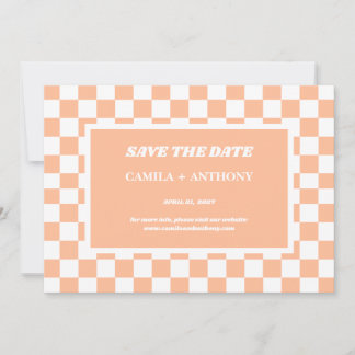 Peach Fuzz White Chequered Gingham Pattern Save The Date