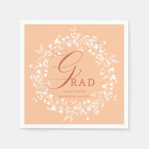 Peach Fuzz White Wildflower Wreath Graduation  Napkin