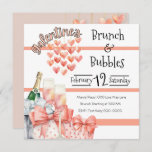 Peach Galentine's Brunch and Bubbles Invitation<br><div class="desc">Galentine's Day Brunch and Bubbles party invitation with cute peach-coloured hearts and champagne glasses with adorable polka dotted gift boxes and a silver champagne bucket appear on the front of this customizable invitation. Add your party information and change the font if you prefer. Great for a ladies' day get together...</div>