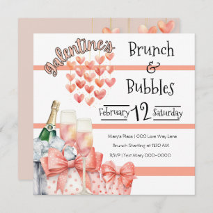 Peach Galentine's Brunch and Bubbles Invitation