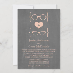 Peach Geeky Glasses Chalkboard Wedding Invite