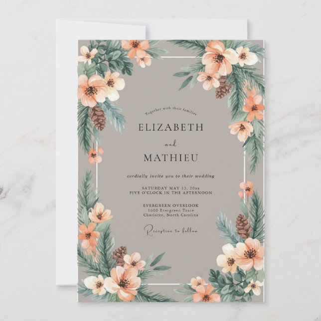 Peach Gentle Pine Wedding Invitation (Front)