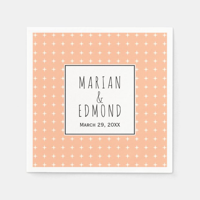 Peach geometric typography wedding napkin (Front)