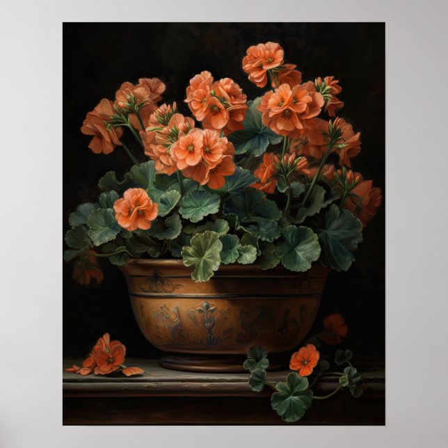 Peach Geranium Flowers Art Print Poster (Front)