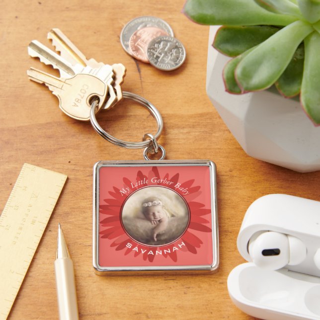Peach Gerber Daisy Baby Photo Keychain (Desk)
