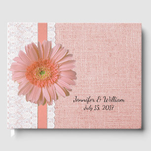 Peach Gerber Daisy Wedding Guest Book